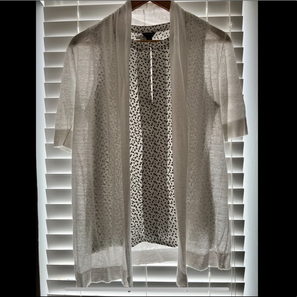 ANN TAYLOR SET Linen Blend Short Sleeve Cardigan and Sleeveless Top White Medium - Picture 2 of 5